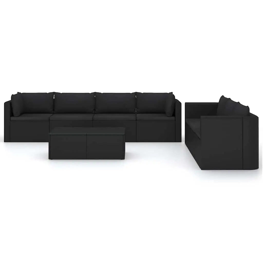 Garden Lounge Set Black 8 Piece Outdoor Furniture Modular Poly Rattan with Cushions