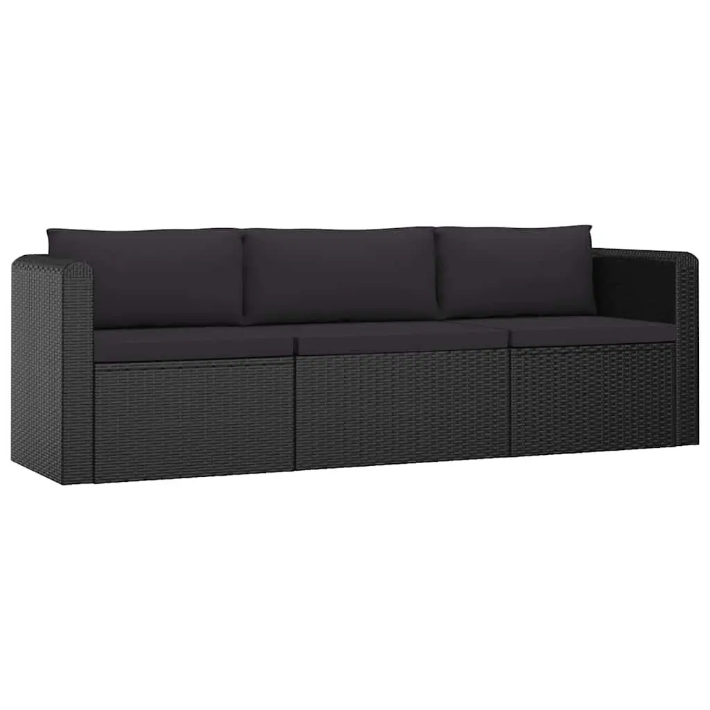 Garden Lounge Set Black 8 Piece Outdoor Furniture Modular Poly Rattan with Cushions