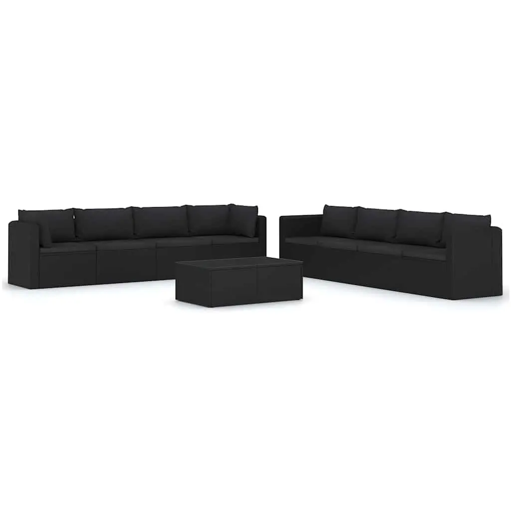 Garden Lounge Set Black 9 Piece Modular Outdoor Furniture Poly Rattan Cushions