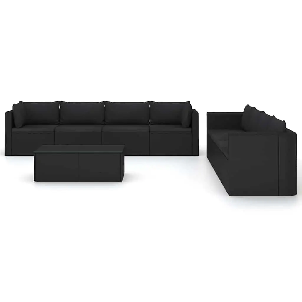 Garden Lounge Set Black 9 Piece Modular Outdoor Furniture Poly Rattan Cushions