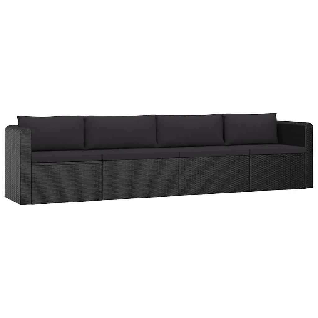 Garden Lounge Set Black 9 Piece Modular Outdoor Furniture Poly Rattan Cushions