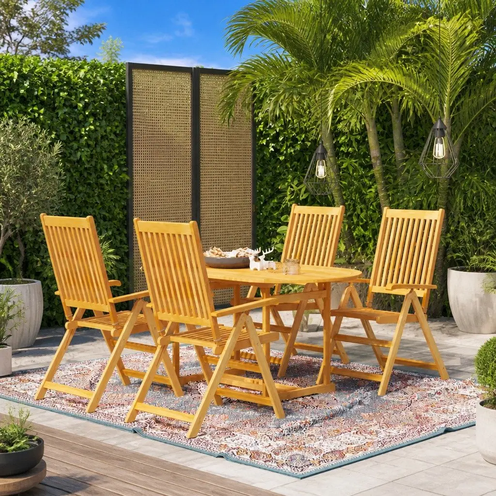 5 Piece Teak Garden Dining Set with Folding Chairs