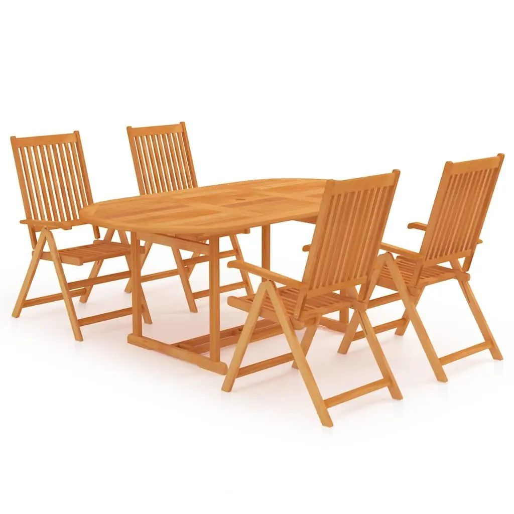 5 Piece Teak Garden Dining Set with Folding Chairs