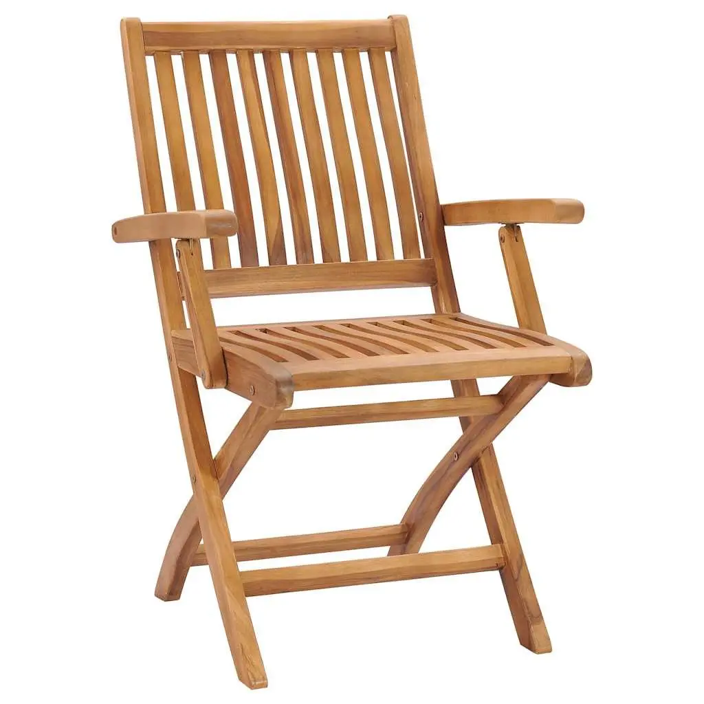 5 Piece Garden Dining Set Brown Teak Wood Foldable Chairs Outdoor Furniture