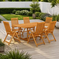 7 Piece Garden Dining Set Teak Wood Outdoor Furniture Patio Table Chairs