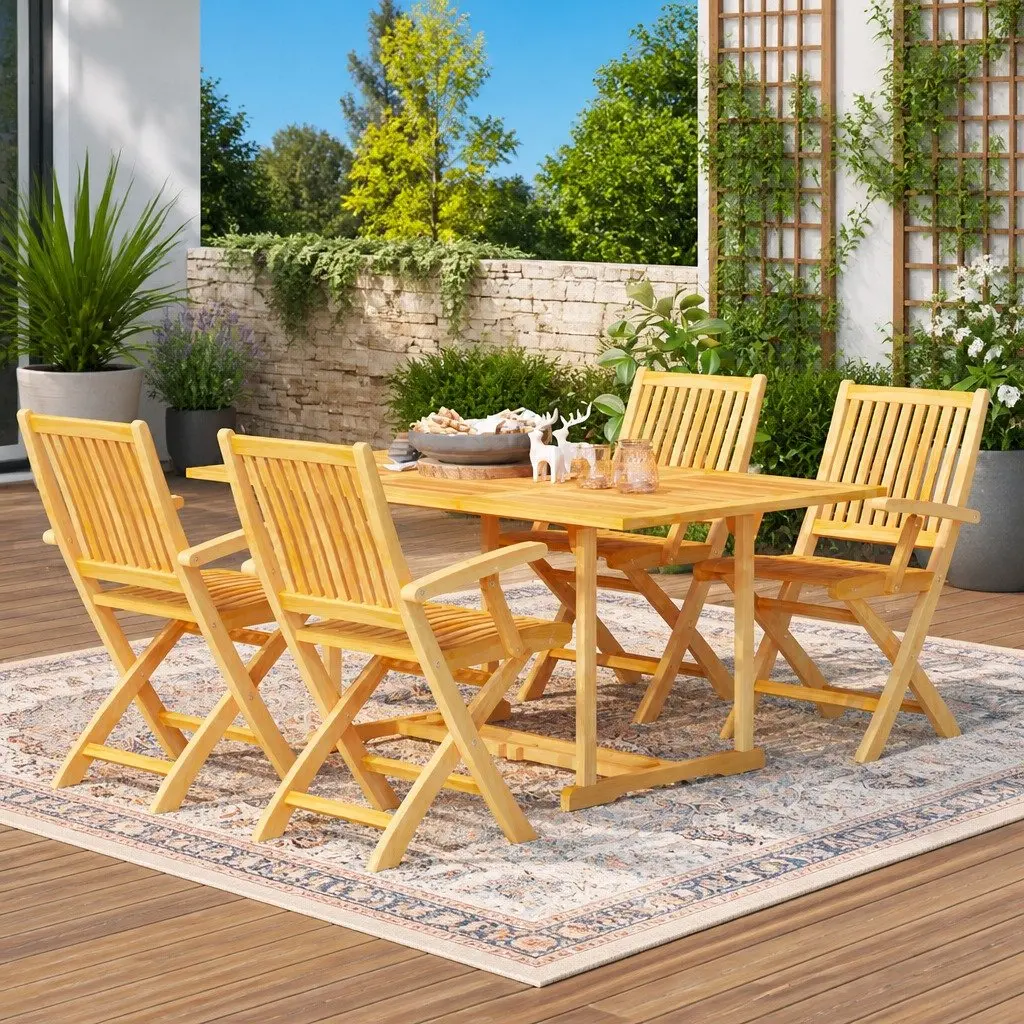 5-Piece Teak Garden Dining Set for Outdoor Enjoyment