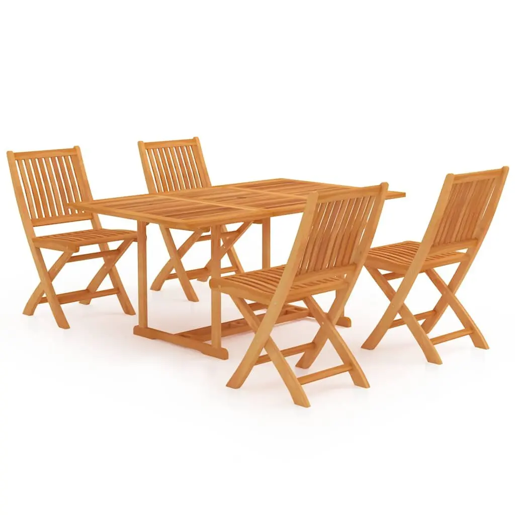 5 Piece Garden Dining Set Teak Wood Table Chair Outdoor Patio Furniture Brown