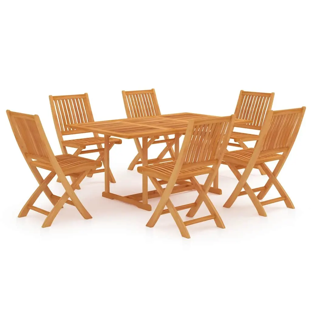 7 Piece Garden Dining Set Brown Teak Wood Foldable Chairs Umbrella Hole