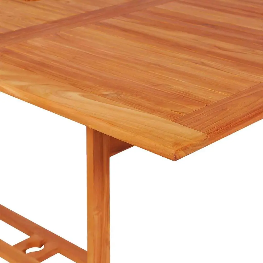 9 Piece Garden Dining Set Brown Teak Wood Table with Umbrella Hole and Foldable Chairs