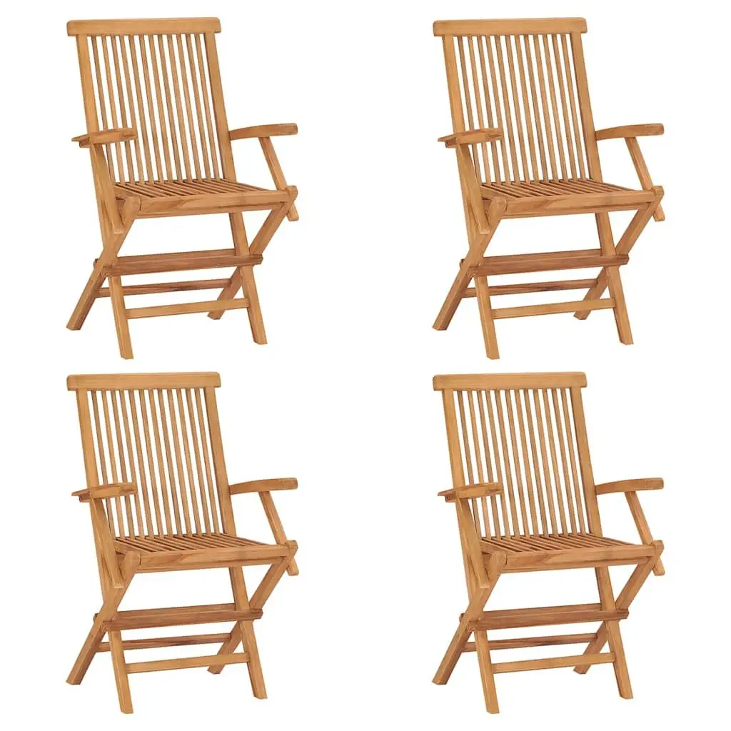 5 Piece Garden Dining Set Brown Teak Wood Foldable Outdoor Table Chairs