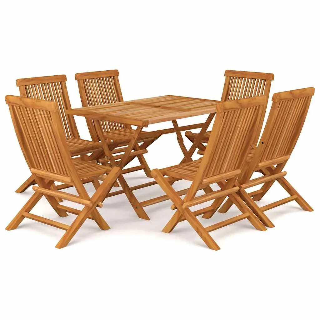 Garden Dining Set Brown 7 Piece Teak Wood Foldable Table and Chairs