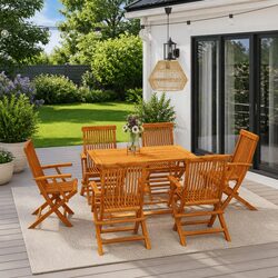 7 Piece Garden Dining Set Outdoor Table Chairs Teak Wood Furniture Brown