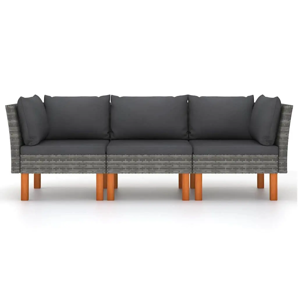 3-Seater Garden Sofa Grey Rattan Powder-Coated Steel Frame with Cushions Outdoor Lounge Chair