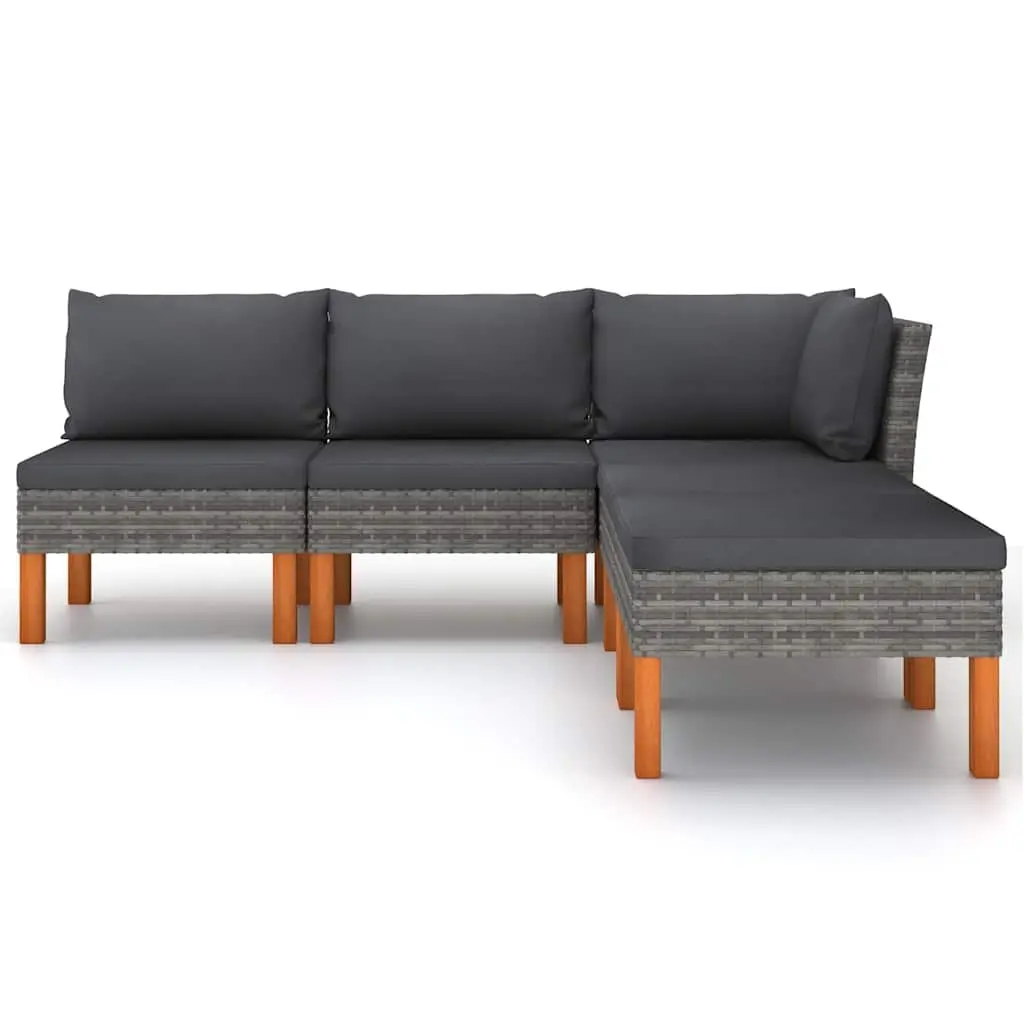 Garden Lounge Set Grey 5 Piece Outdoor Furniture Poly Rattan Sofa with Cushions