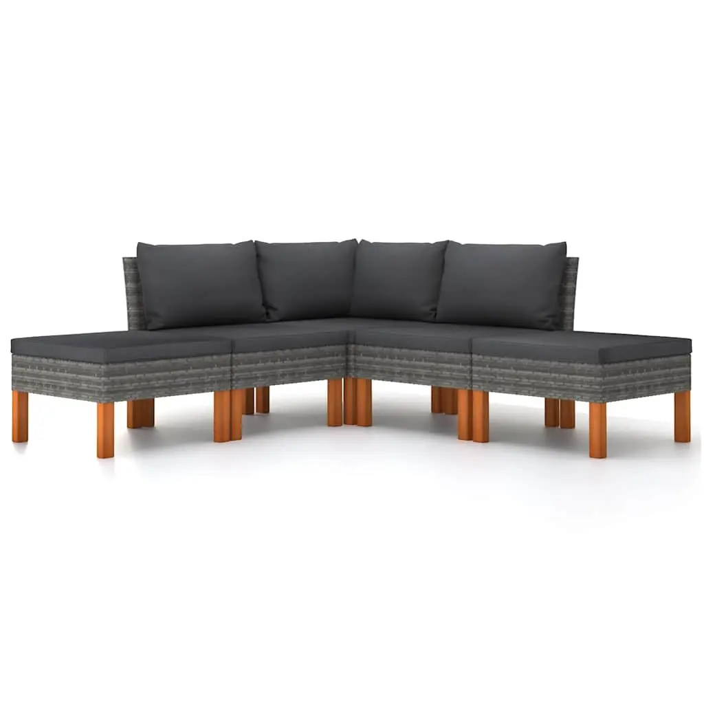 Garden Lounge Set Grey 5 Piece Outdoor Furniture Poly Rattan Sofa with Cushions