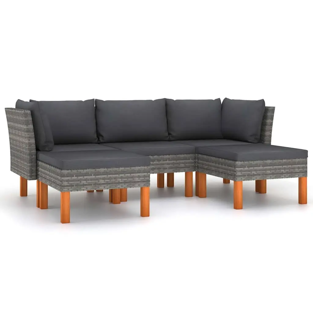 Garden Lounge Set Grey 5 Piece Outdoor Furniture Poly Rattan Sofa with Cushions