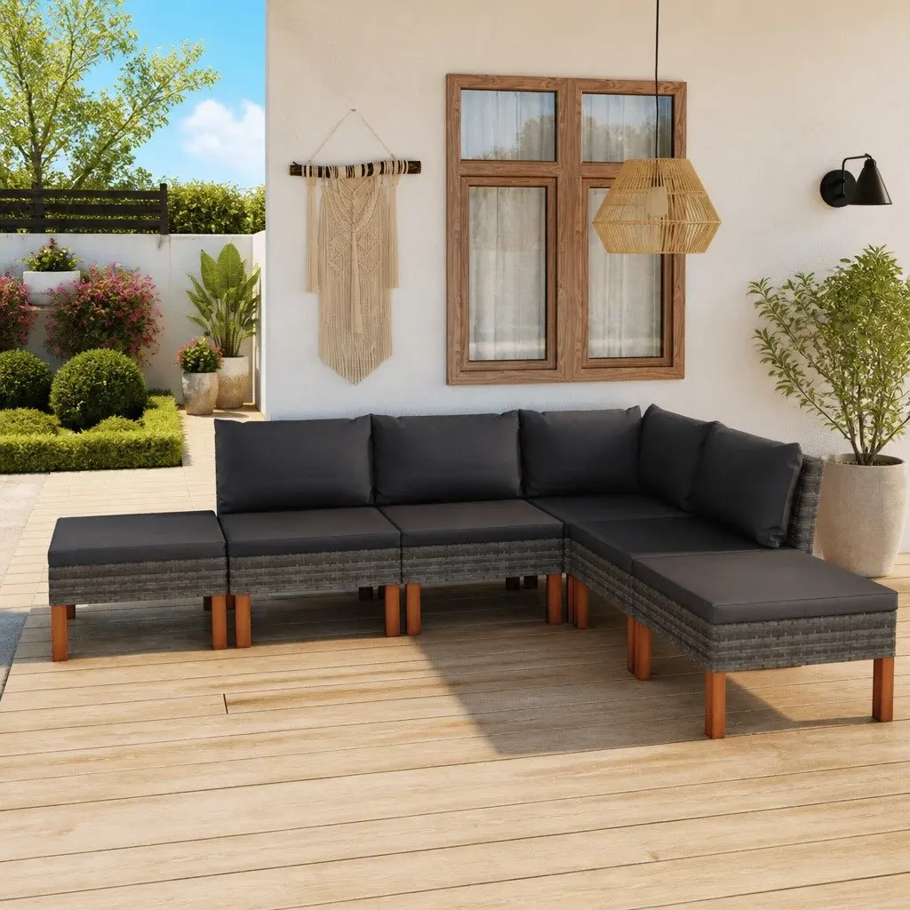 Garden Lounge Set Grey 6 Piece Weather Resistant with Cushions