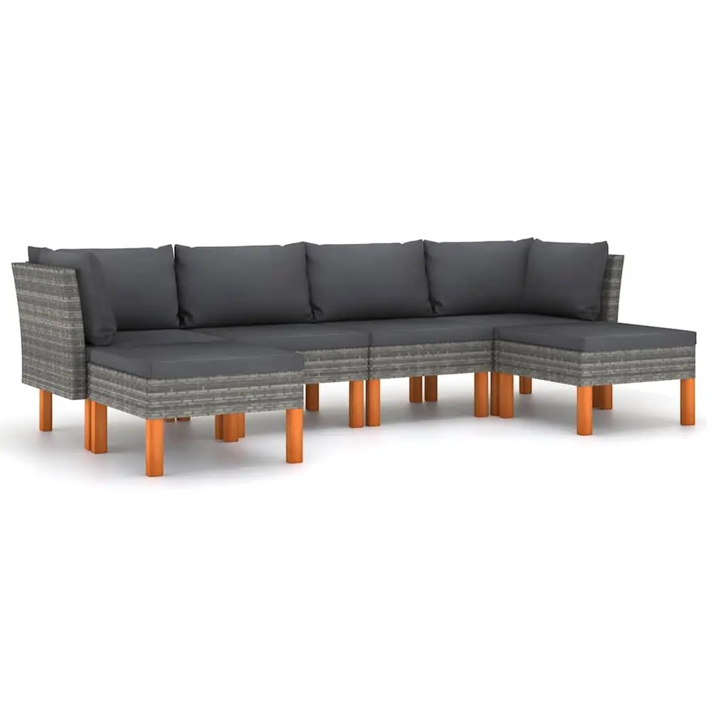 Garden Lounge Set 6 Piece Outdoor Furniture Poly Rattan Grey Sofa with Cushions