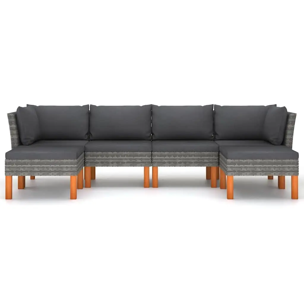 Garden Lounge Set 6 Piece Outdoor Furniture Poly Rattan Grey Sofa with Cushions