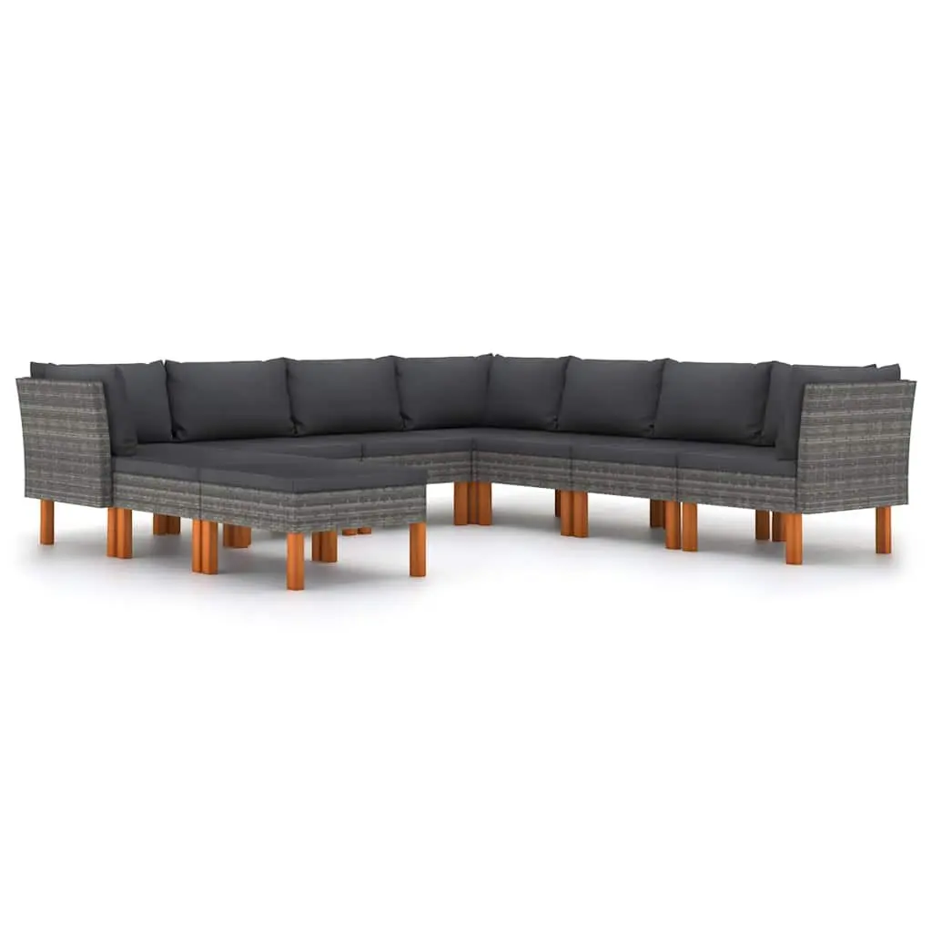 Garden Lounge Set 9 Piece Outdoor Furniture Grey Poly Rattan Sofa Cushions