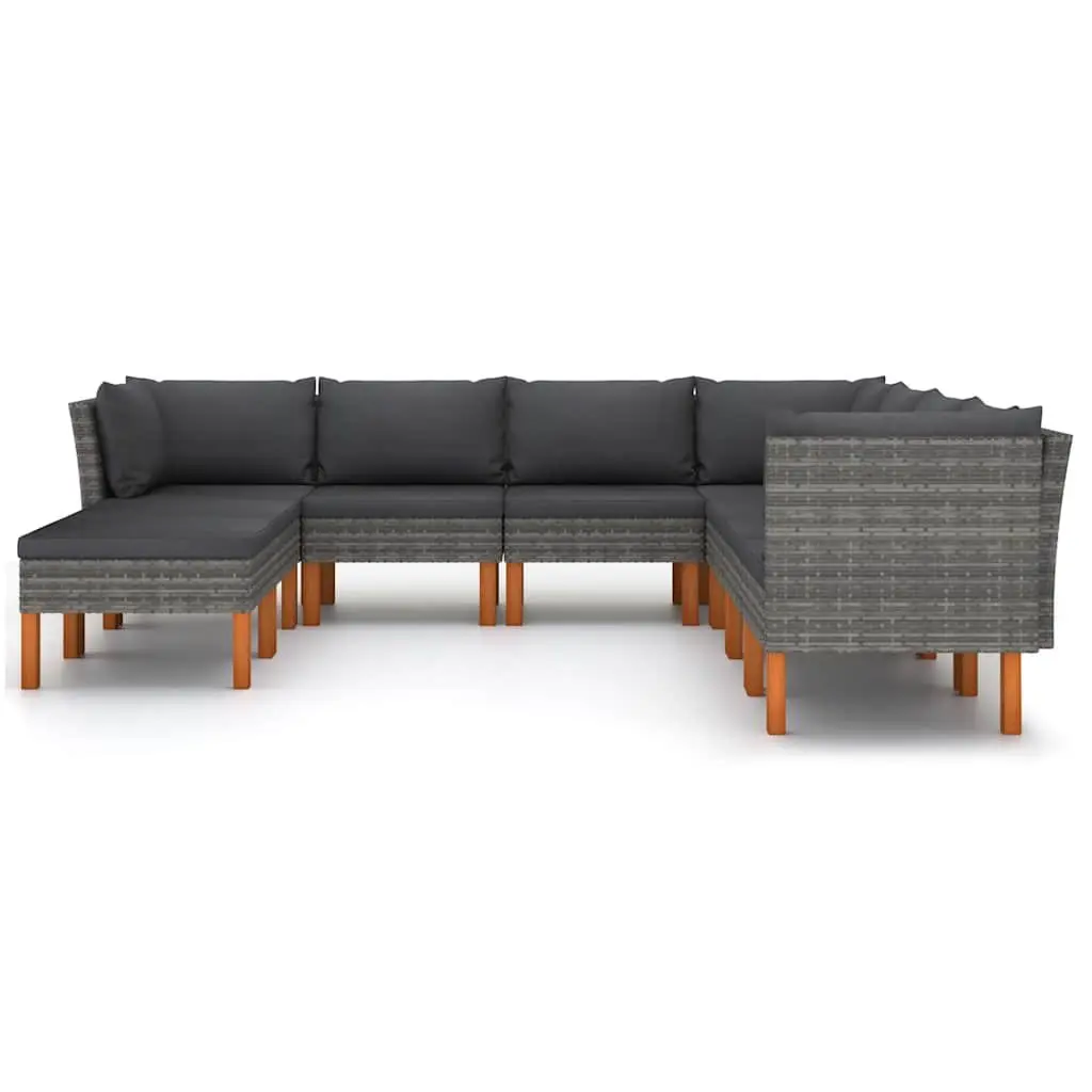 Garden Lounge Set 9 Piece Outdoor Furniture Grey Poly Rattan Sofa Cushions
