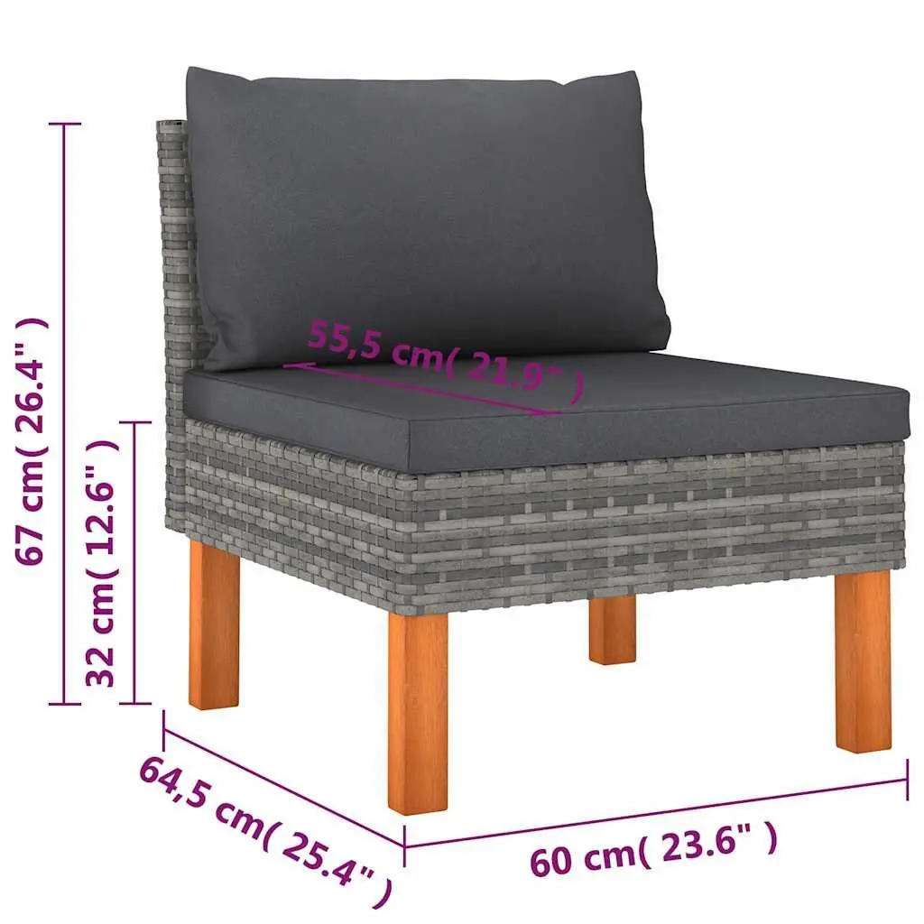 Garden Lounge Set 9 Piece Outdoor Furniture Grey Poly Rattan Sofa Cushions