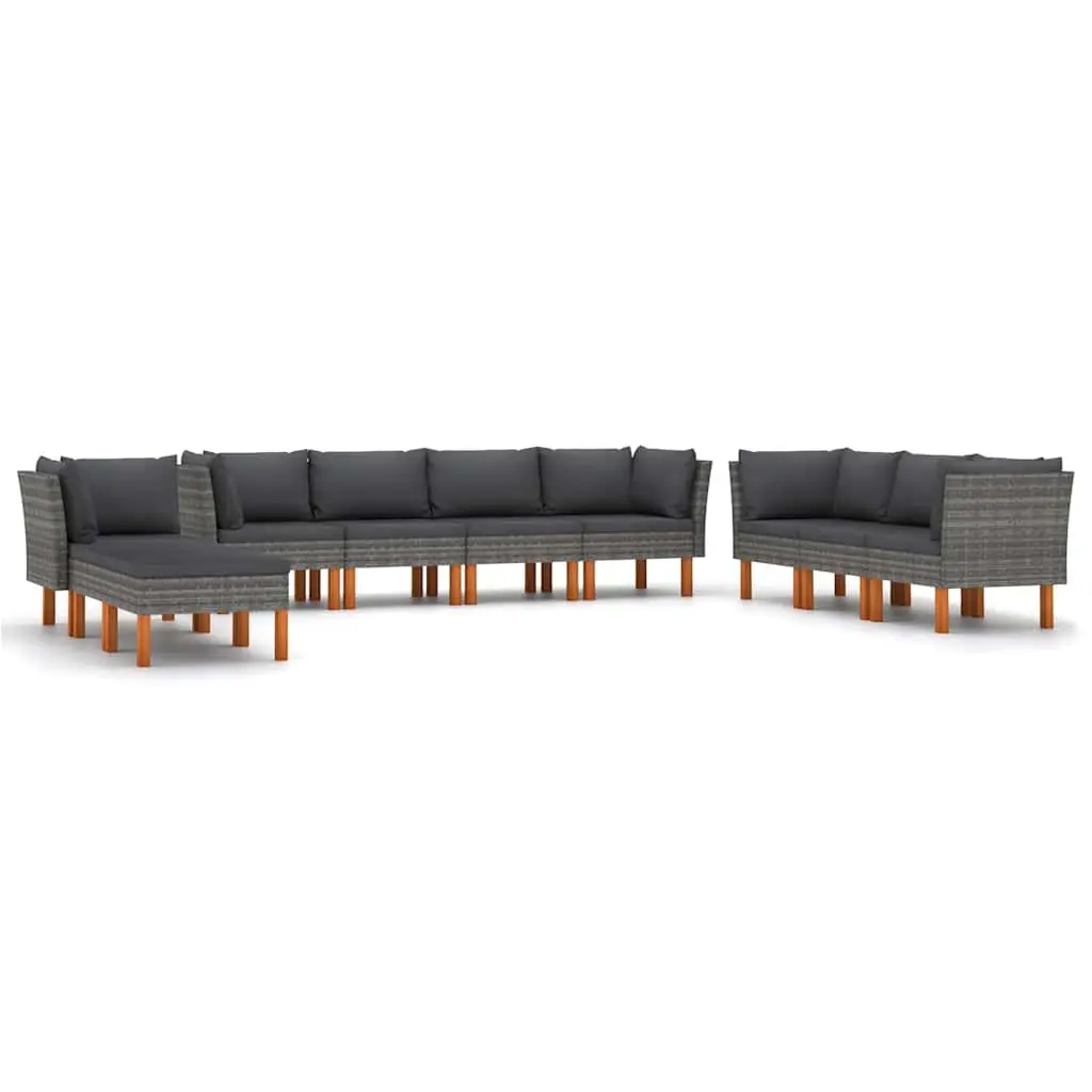Garden Lounge Set 10 Piece Outdoor Furniture Grey Poly Rattan Sofa Cushions