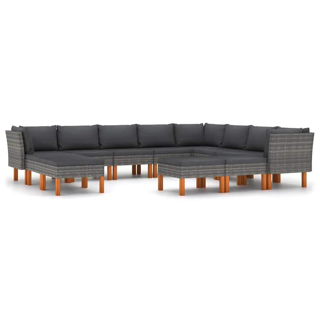 Garden Lounge Set Grey 12 Piece Outdoor Furniture Poly Rattan Sofa with Cushions