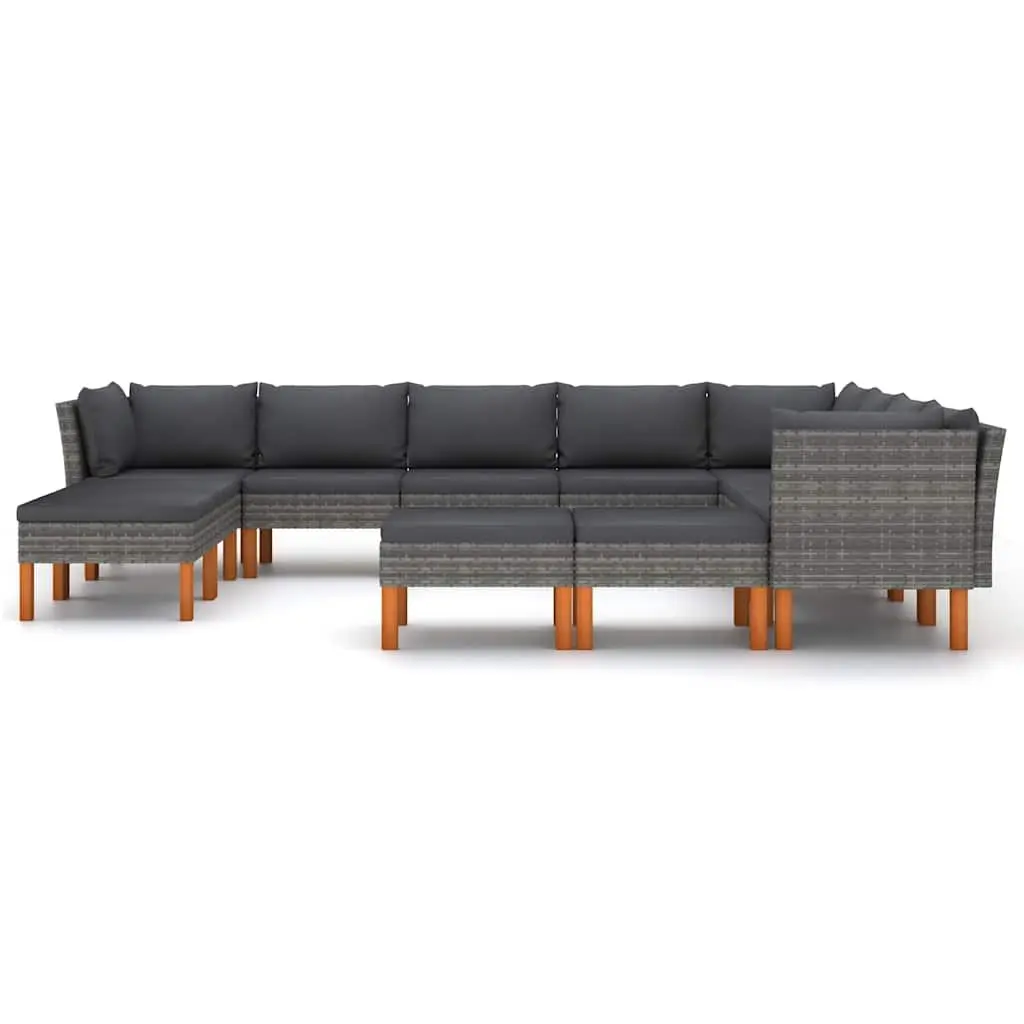 Garden Lounge Set Grey 12 Piece Outdoor Furniture Poly Rattan Sofa with Cushions