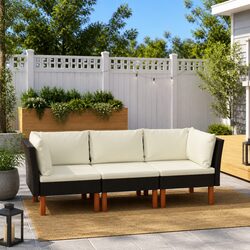 3-Seater Garden Sofa Outdoor Lounge Set Black Rattan Cushions Patio Furniture