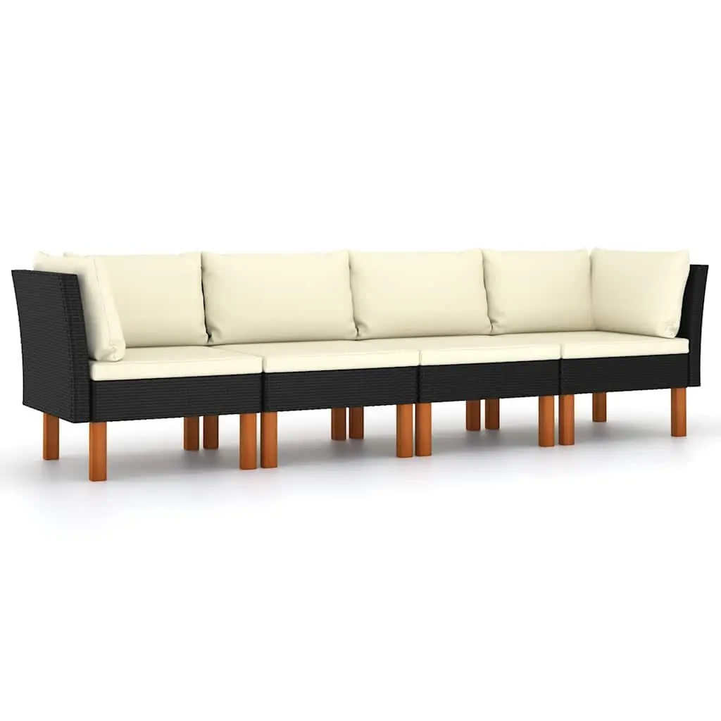 4-Seater Garden Sofa Black PE Rattan Outdoor Lounge with Cushions