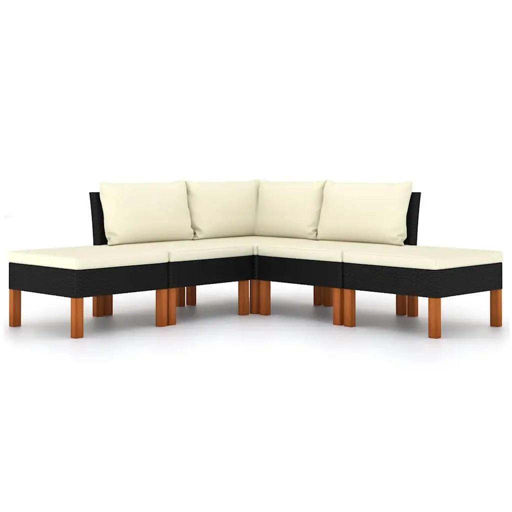 5 Piece Lounge Set Black PE Rattan Sofa Weather Resistant with Removable Cushions