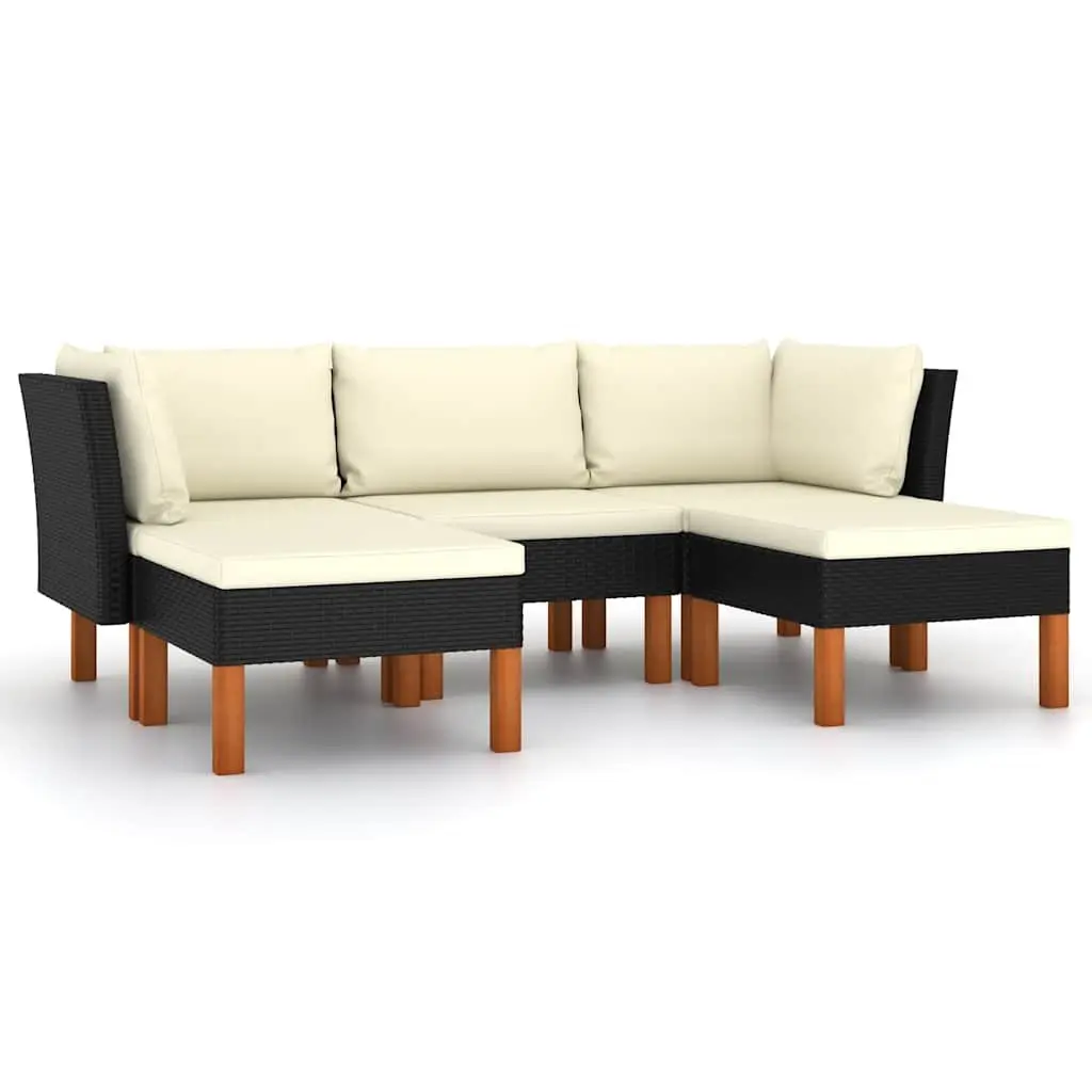 Garden Lounge Set Black 5 Piece Outdoor Sofa PE Rattan Cushions Weather Resistant