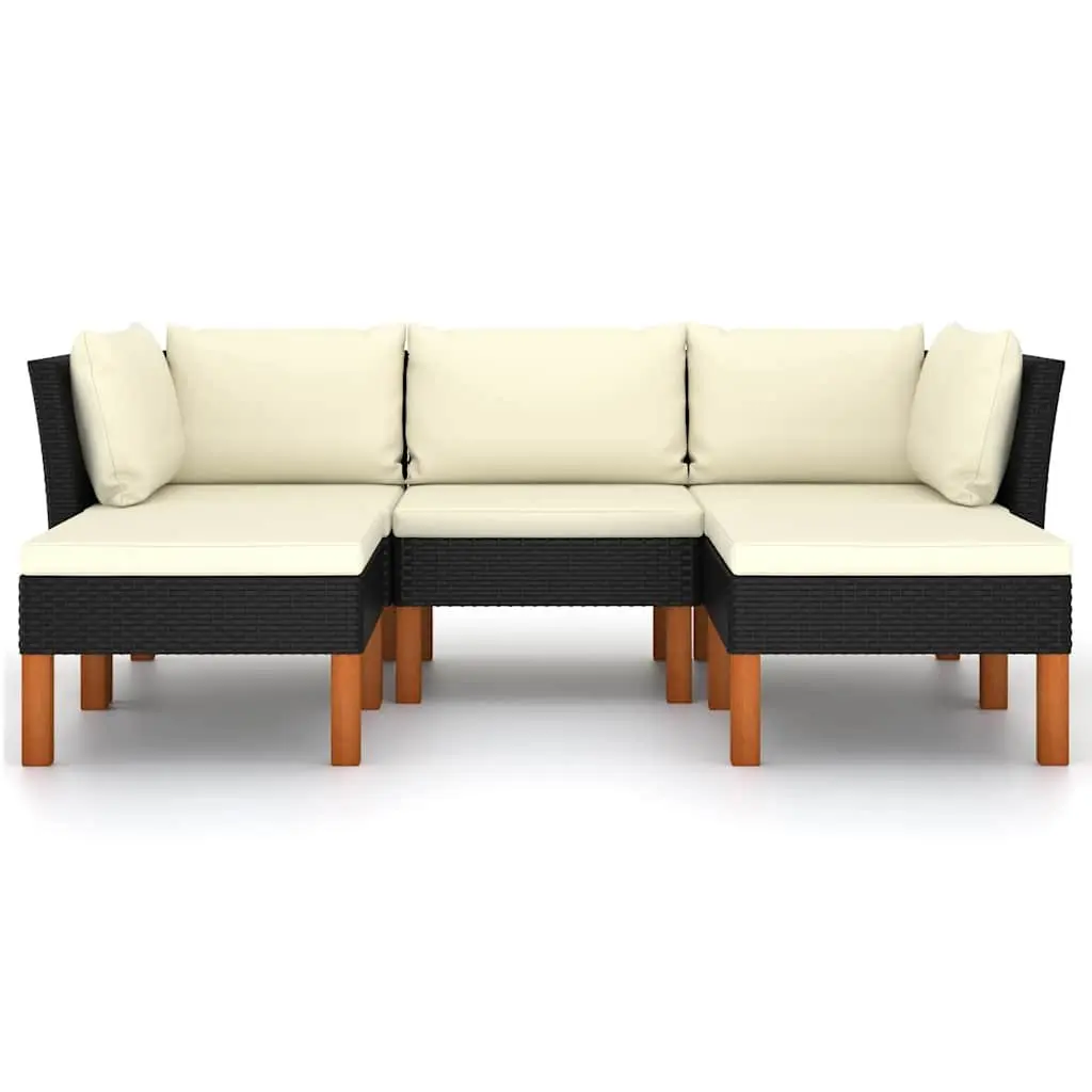 Garden Lounge Set Black 5 Piece Outdoor Sofa PE Rattan Cushions Weather Resistant