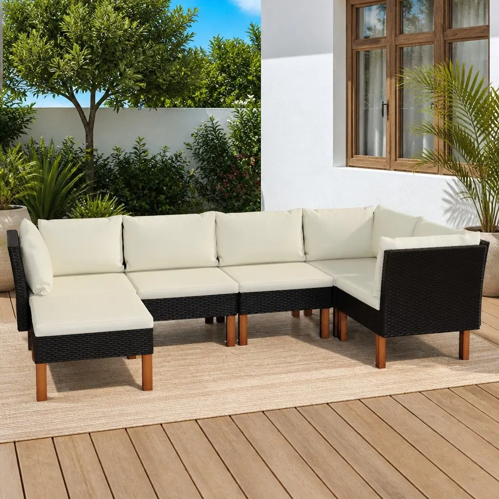 Garden Lounge Set Black 6 Piece Outdoor Furniture Poly Rattan Sofa with Cushions
