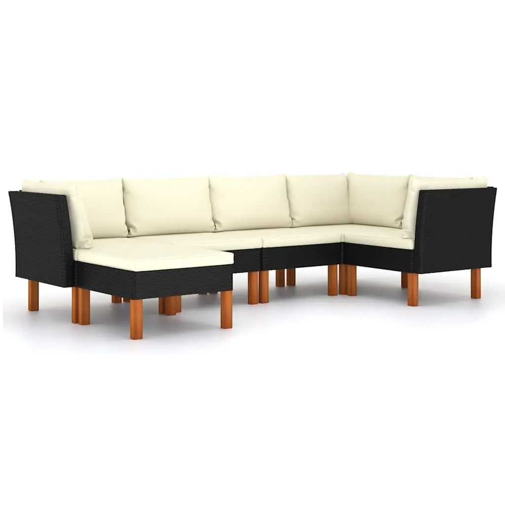 Garden Lounge Set Black 6 Piece Outdoor Furniture Poly Rattan Sofa with Cushions