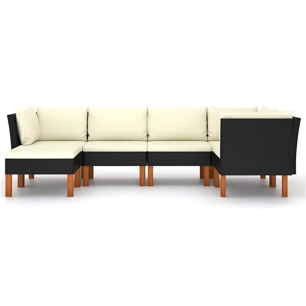 Garden Lounge Set Black 6 Piece Outdoor Furniture Poly Rattan Sofa with Cushions