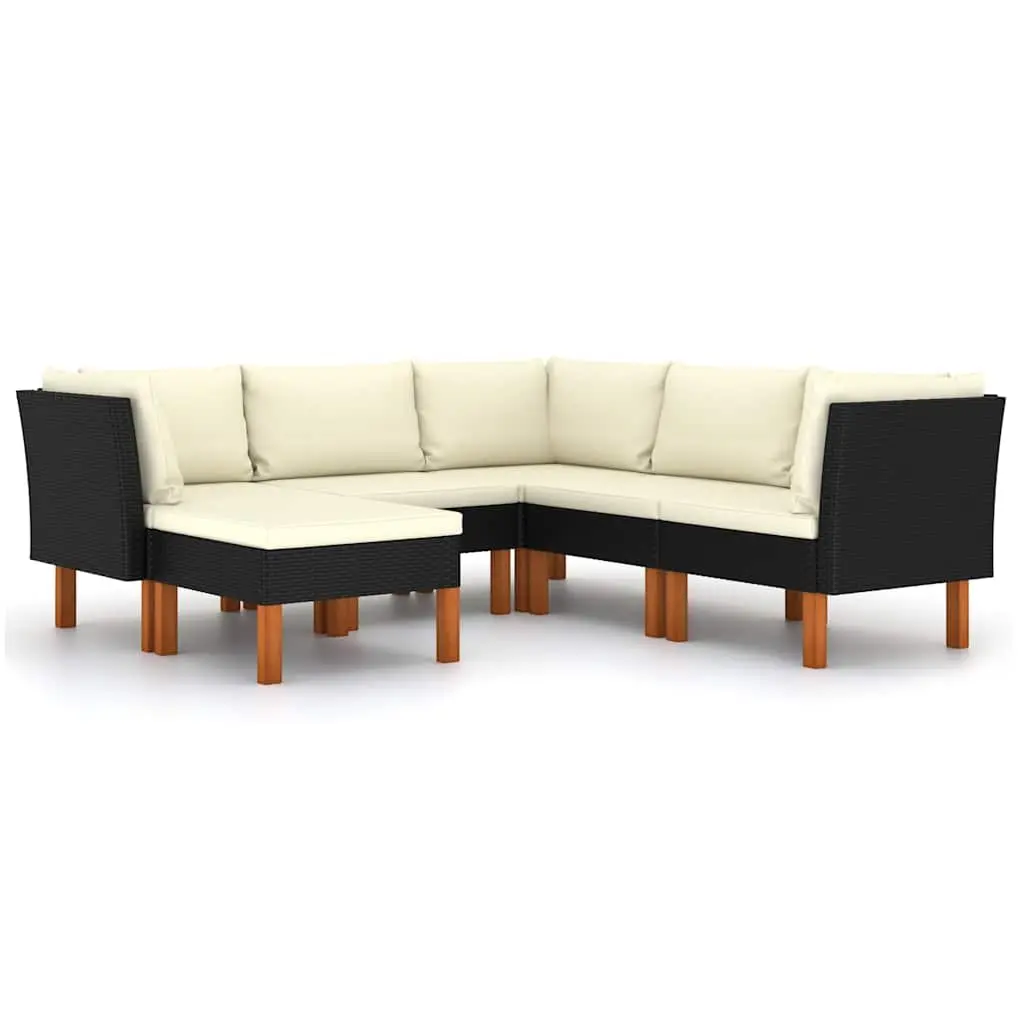 Garden Lounge Set Black 6 Piece Outdoor Furniture Poly Rattan Sofa with Cushions