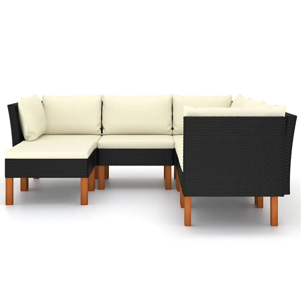 Garden Lounge Set Black 6 Piece Outdoor Furniture Poly Rattan Sofa with Cushions