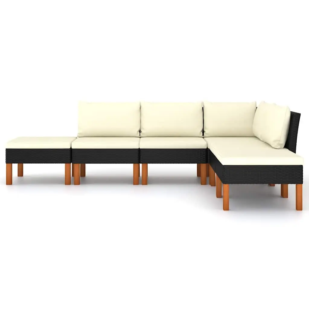 Garden Lounge Set Black 6 Piece Outdoor Sofa Rattan Furniture with Cushions