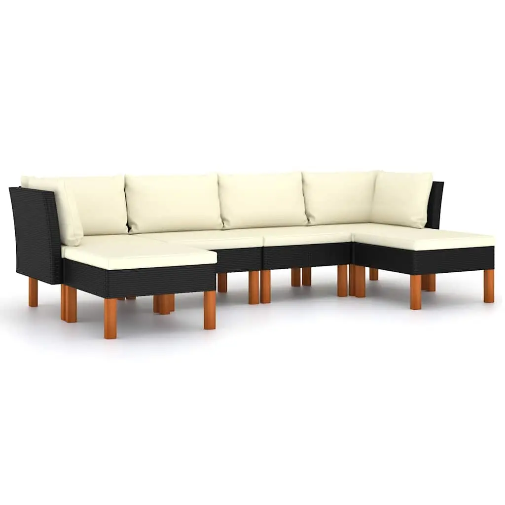 Garden Lounge Set Black 6 Piece Outdoor Furniture PE Rattan Sofa with Cushions