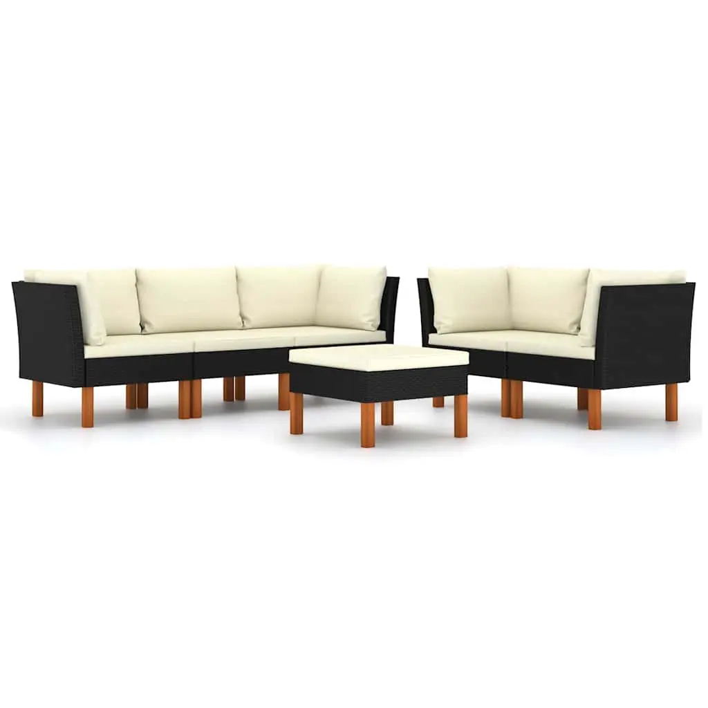 Garden Lounge Set Black 6 Piece Outdoor Furniture Powder Coated Steel PE Rattan Sofa with Cushions