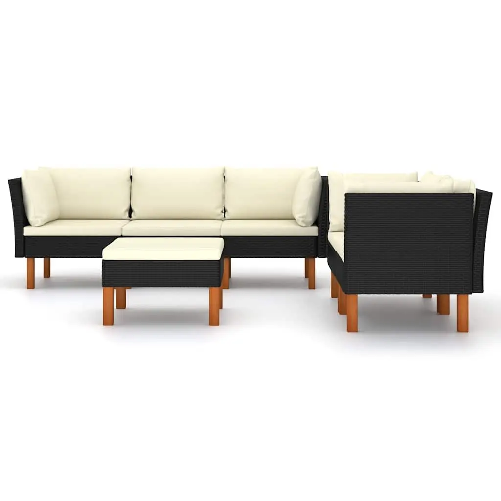 Garden Lounge Set Black 6 Piece Outdoor Furniture Powder Coated Steel PE Rattan Sofa with Cushions