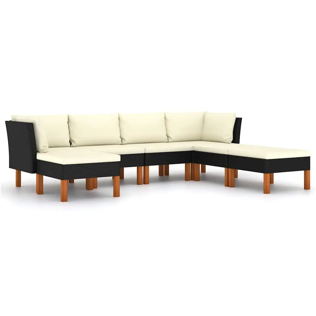 Garden Lounge Set 7 Piece Outdoor Furniture with Cushions Poly Rattan Black