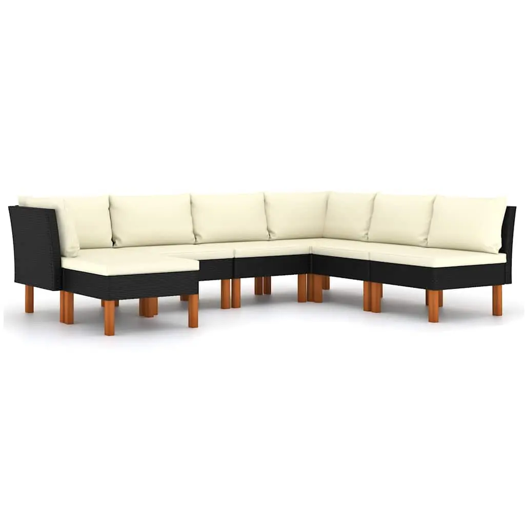 7 Piece Garden Lounge Set Black Outdoor Furniture Poly Rattan Sofa with Cushions