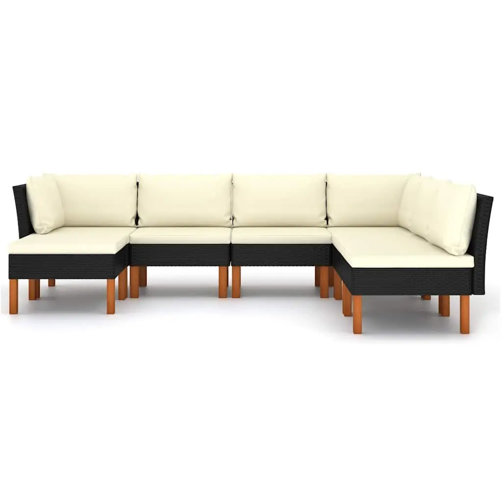 7 Piece Garden Lounge Set Black Outdoor Furniture Poly Rattan Sofa with Cushions