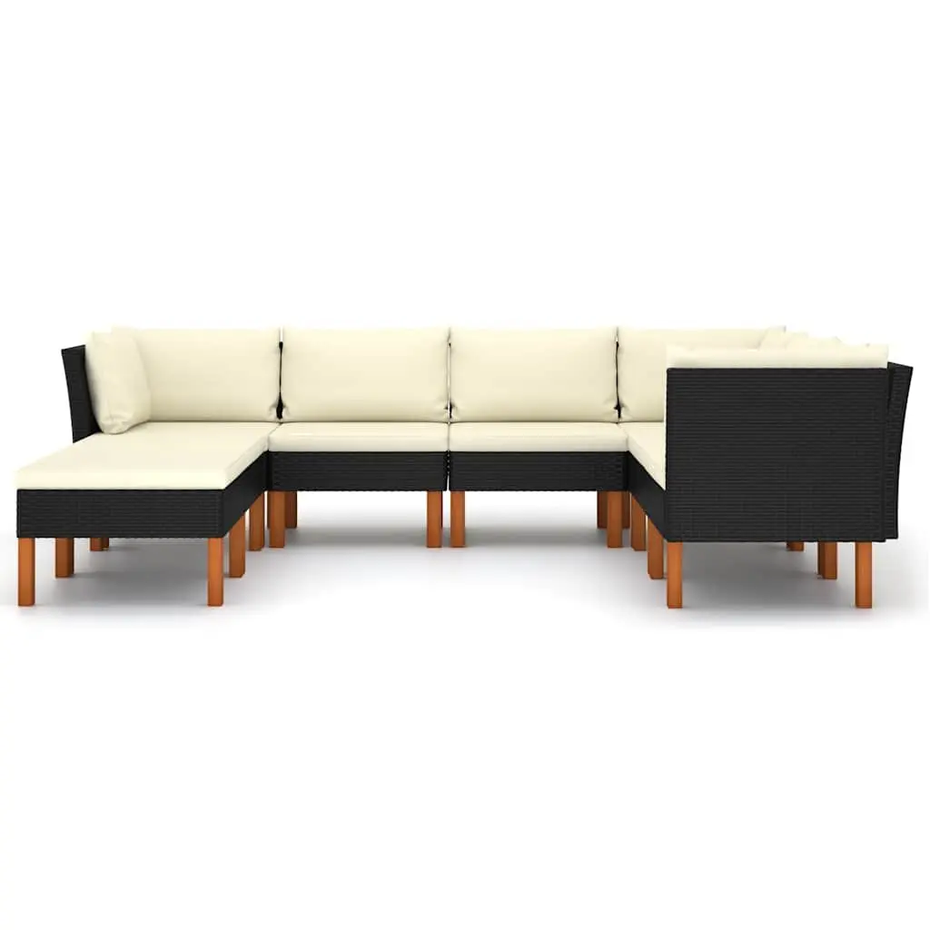 Garden Lounge Set 8 Piece Outdoor Furniture Poly Rattan Sofa Black Cushions
