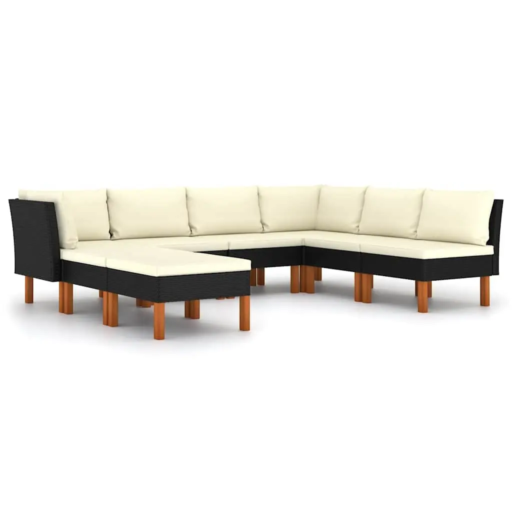 Garden Lounge Set 8 Piece Outdoor Furniture with Cushions Black Rattan Sofa