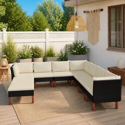 Garden Lounge Set 9 Piece Outdoor Furniture Poly Rattan Sofa with Cushions Black