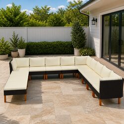 Garden Lounge Set 12 Piece Outdoor Furniture Poly Rattan Sofa with Cushions